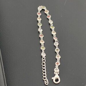 Sterling Silver 925 Round Multi-Color Gemstone Bracelet – Elegant & Vibrant